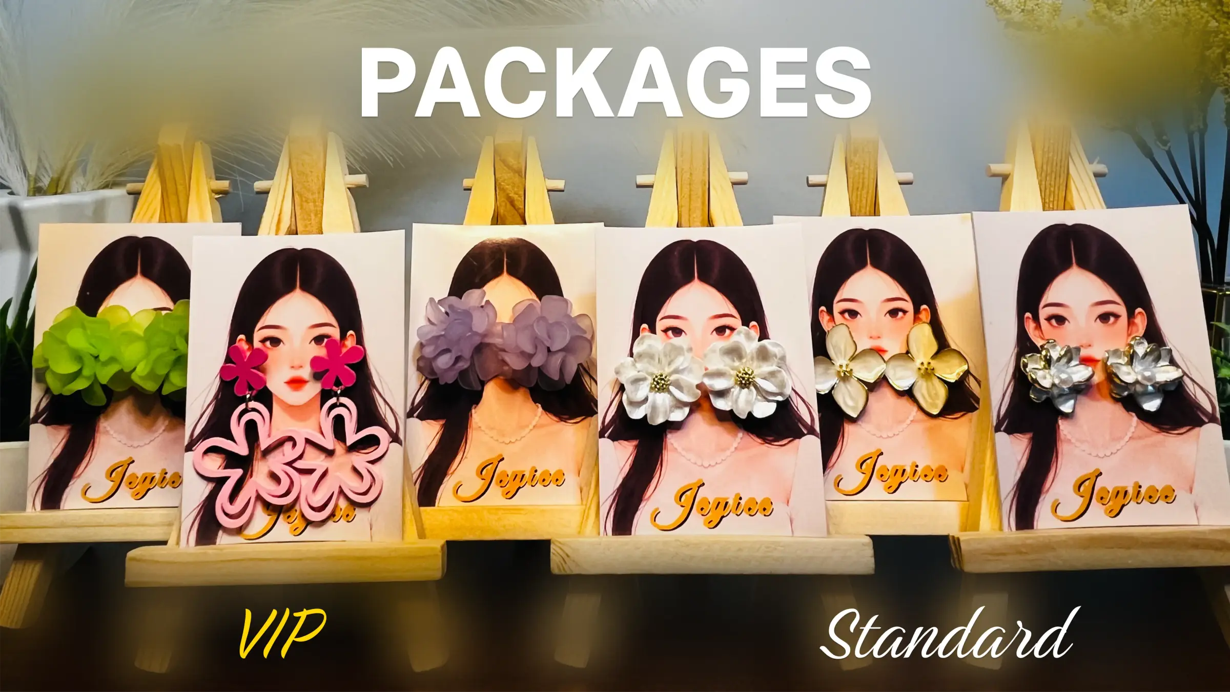 Jeyiee Standard and VIP package earring selections